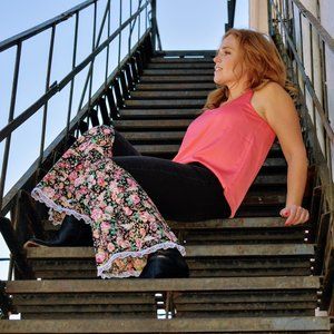Upcycled Black Floral Bellbottoms - Black Denim